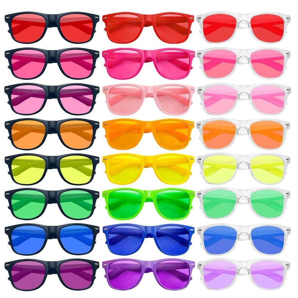 2407 24 Pack Neon Party Sunglasses Retro Classic Jelly Lens Glasses Party